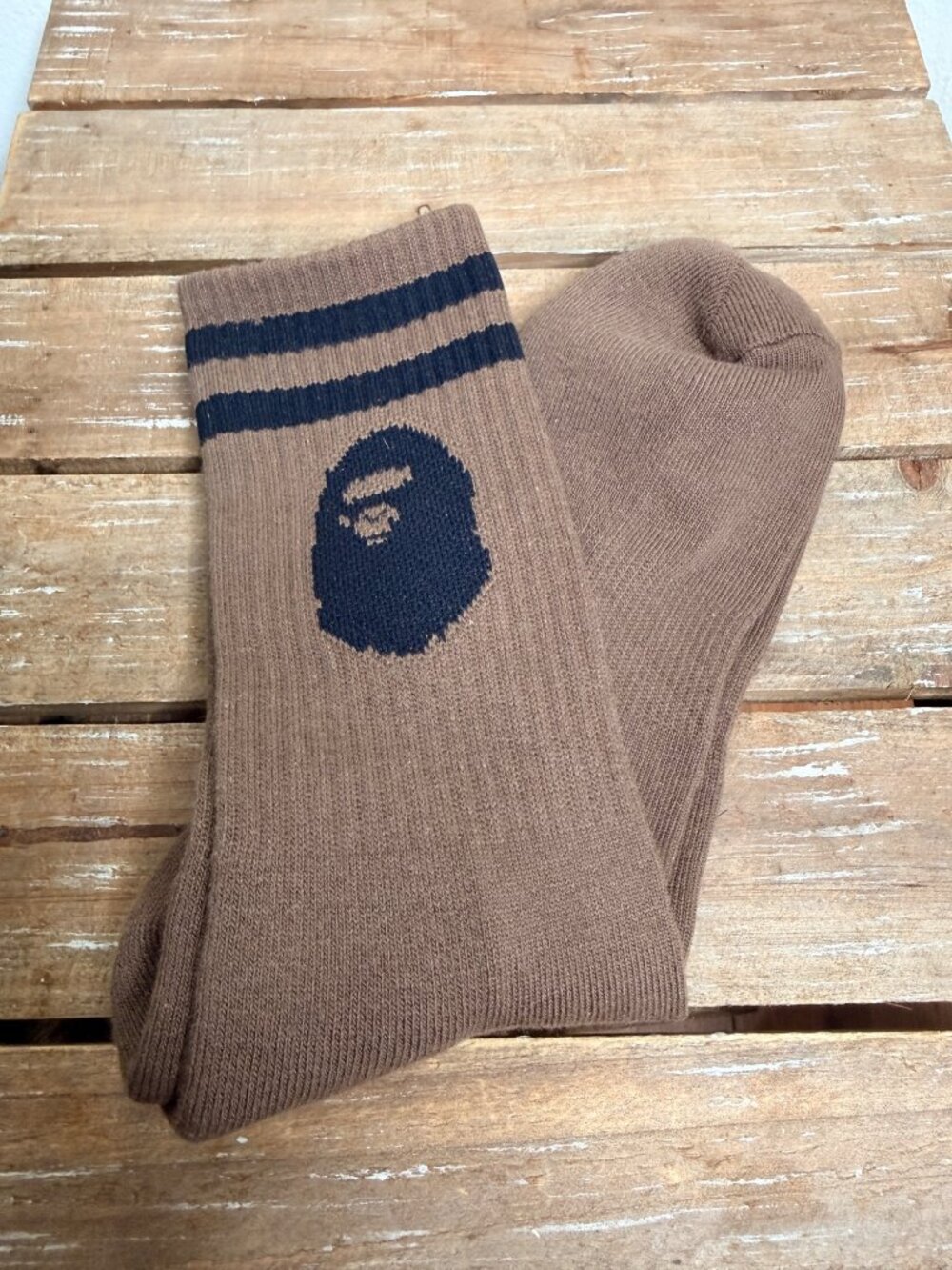 BAPE A Bathing Ape Brown Ape Head College Crew Socks